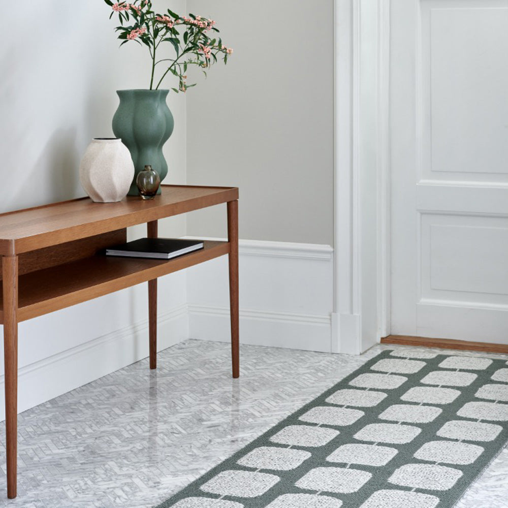 Sten Army & Fossil Grey Runner Rug by Pappelina, showing sten army & fossil grey runner rug in live shot.