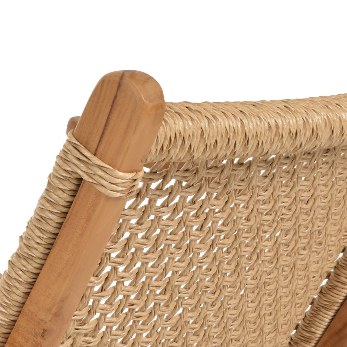 Calava Teak Lounge Armchair by SohoConcept, showing closeup view of calava teak lounge armchair.