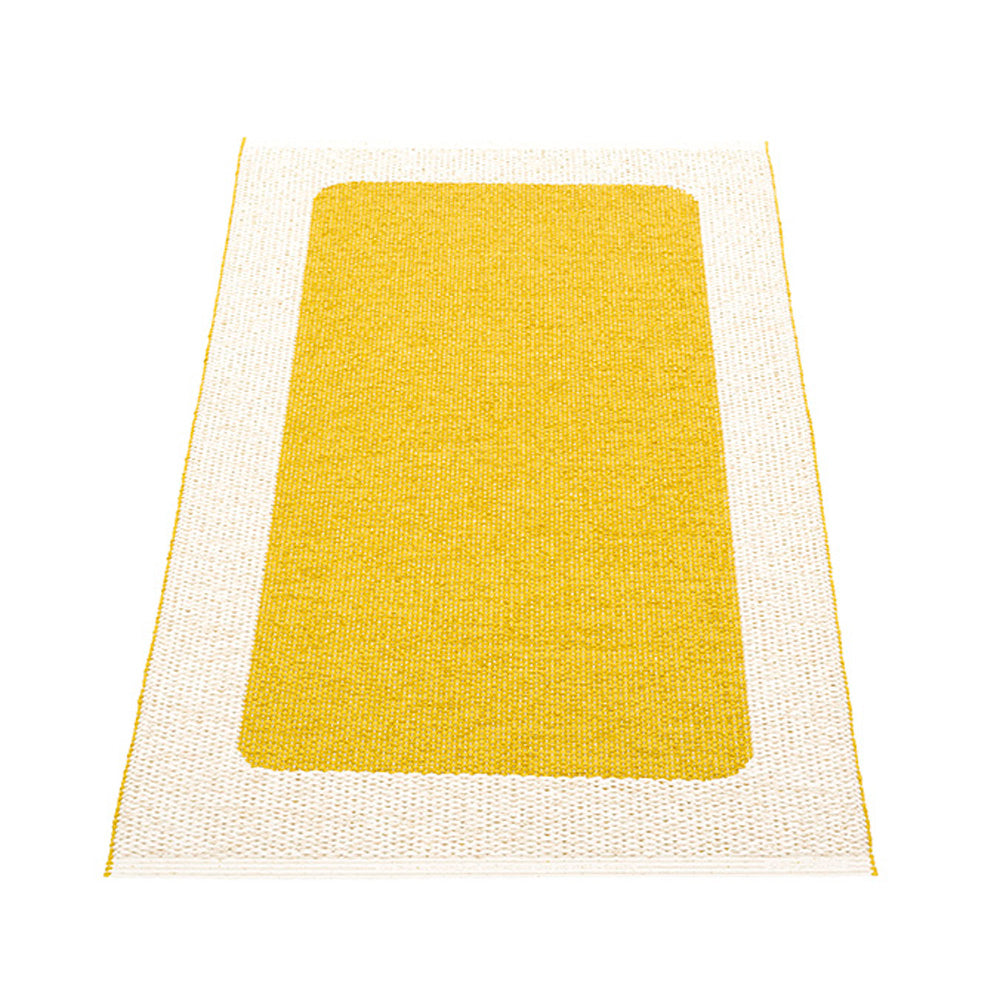 Ilda Mustard & Vanilla Runner Rug by Pappelina, showing back view of ilda mustard & vanilla runner rug.