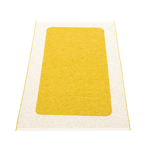 Ilda Mustard & Vanilla Runner Rug by Pappelina, showing back view of ilda mustard & vanilla runner rug.