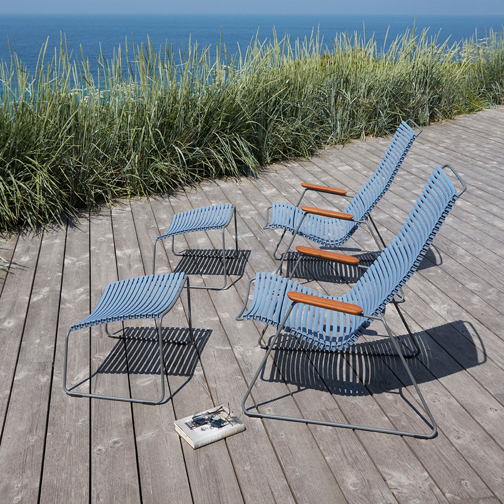 Click Lounge Chair with Bamboo Armrests by Houe, showing click lounge chair with bamboo armrests in live shot.