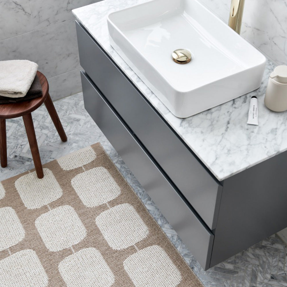 Sten Light Nougat & Vanilla Runner Rug by Pappelina, showing sten light nougat & vanilla runner rug in live shot.