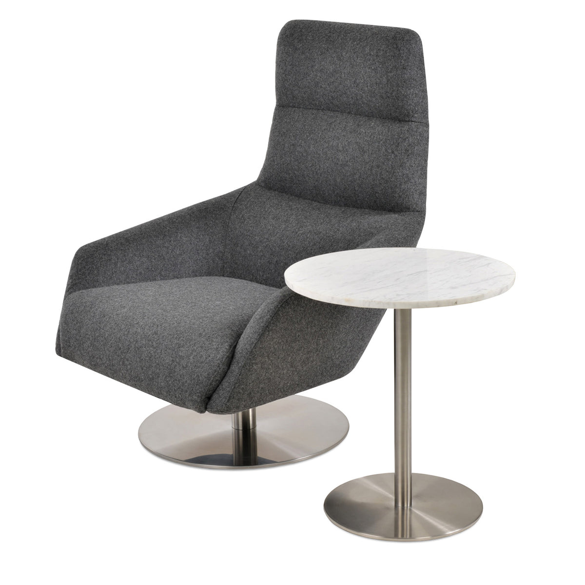 Barcelona Swivel Round Armchair by SohoConcept, showing barcelona swivel round armchair with table.