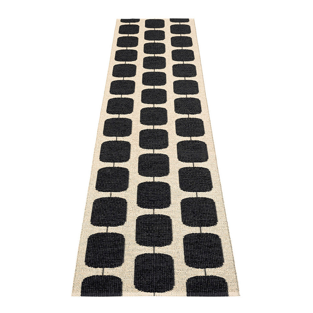 Sten Black & Cream Runner Rug by Pappelina, showing back view of sten black & cream runner rug.
