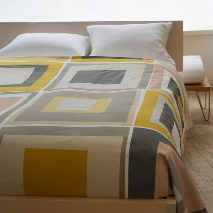 Squares Cotton Bed Cover by Area, showing squares cotton bed cover in room shot.