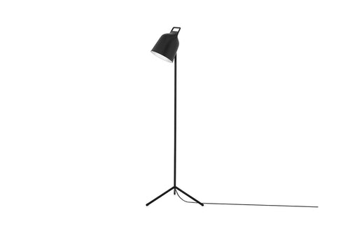 Stage US Floor Lamp by Normann Copenhagen, showing angle view of stage us floor lamp in black powder coated metal.