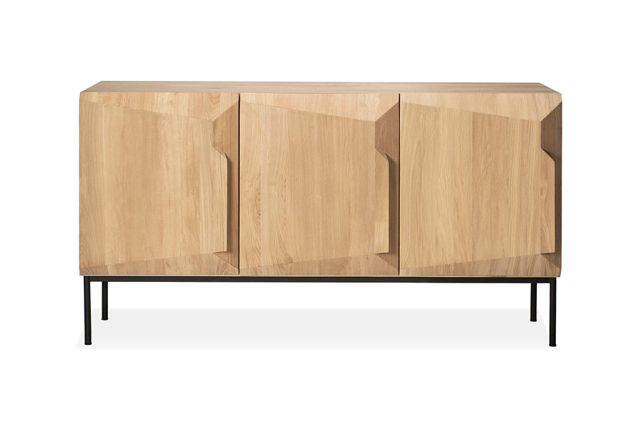 Stairs Sideboard by Ethnicraft, showing front view of stairs sideboard in oak wood/59" 3 doors.