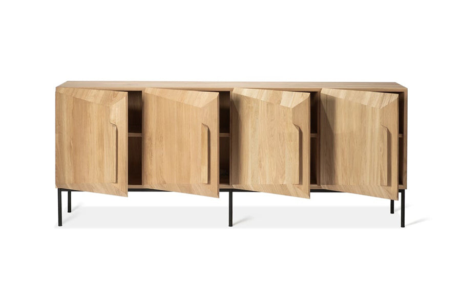 Stairs Sideboard by Ethnicraft, showing front view of stairs sideboard in oak wood/79" 4 doors.