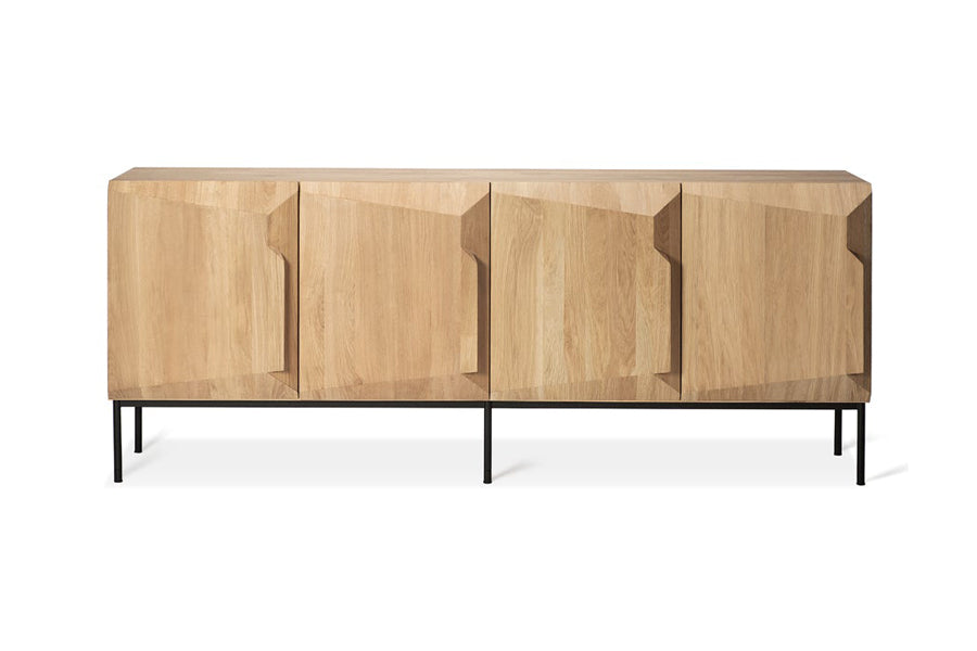 Stairs Sideboard by Ethnicraft, showing front view of stairs sideboard in oak wood/79" 4 doors.