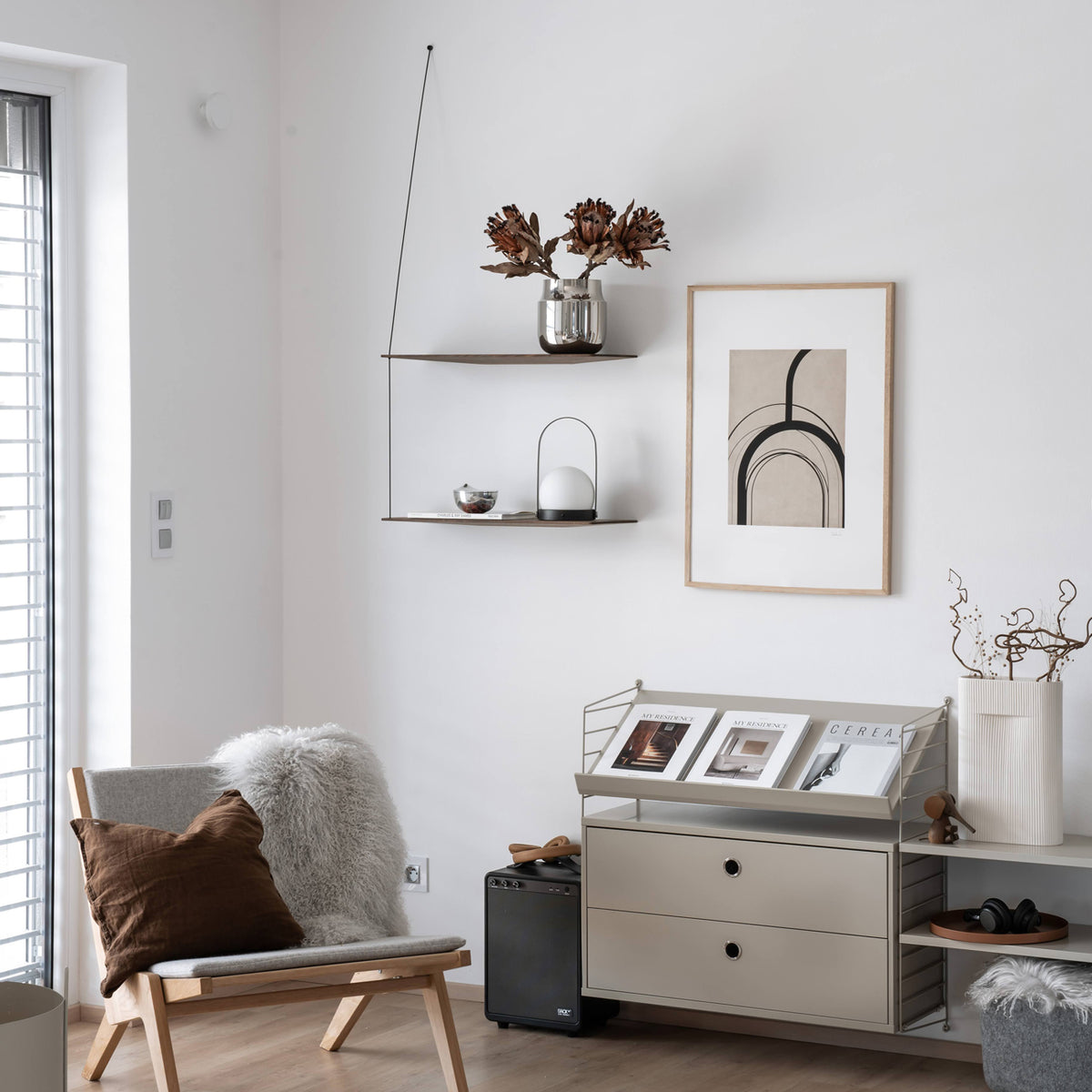Stedge Shelf by Woud, showing stedge shelf in live shot.