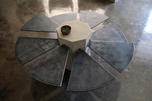 James De Wulf Steel Fan Coffee Table by De Wulf, showing steel fan coffee table in live shot.