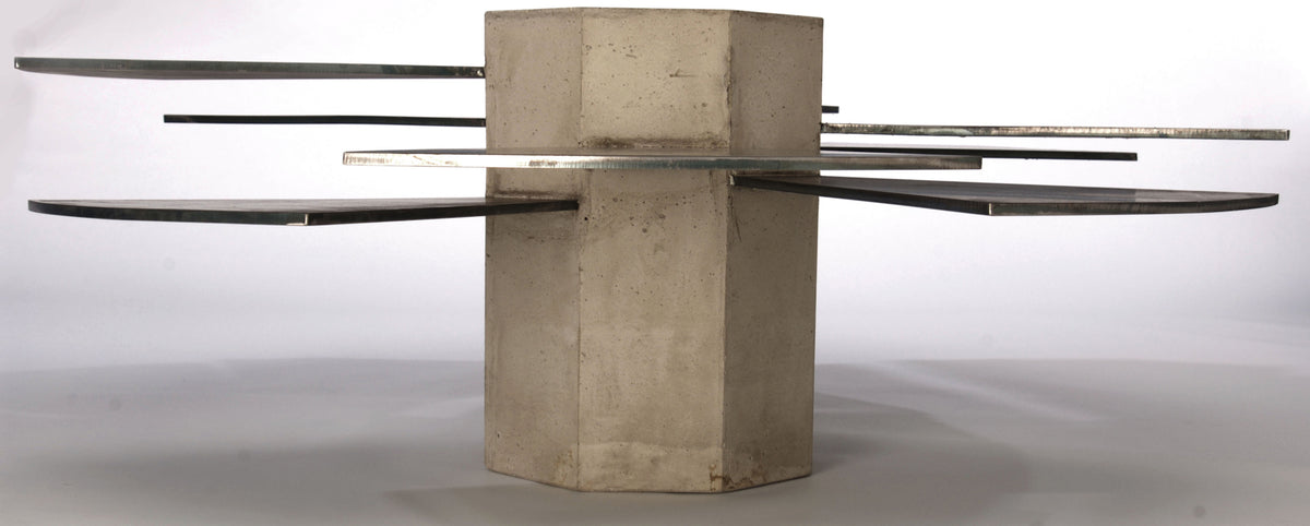 James De Wulf Steel Fan Coffee Table by De Wulf, showing steel fan coffee table in live shot.