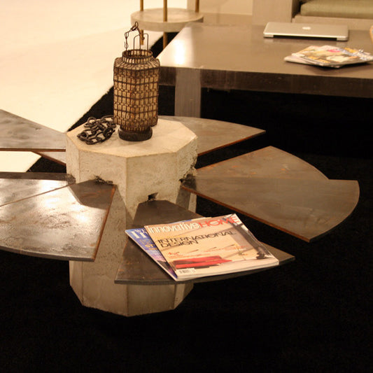 James De Wulf Steel Fan Coffee Table by De Wulf, showing steel fan coffee table in live shot.