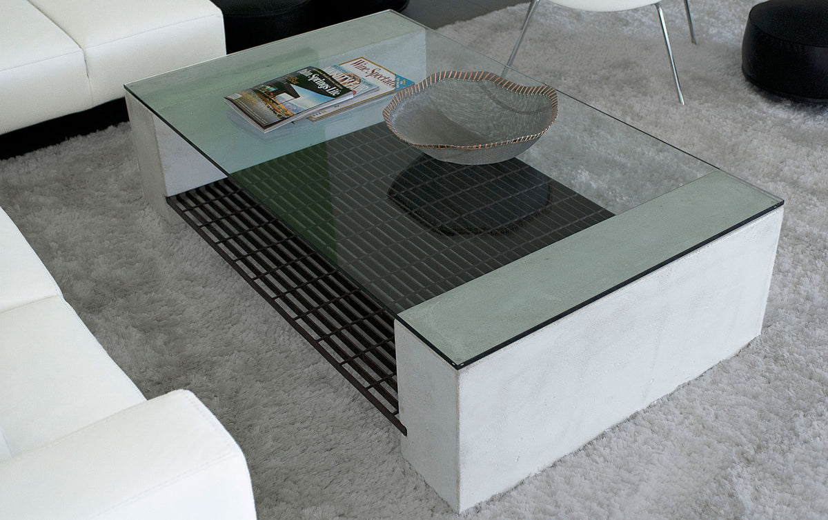 James De Wulf Steel Grating Coffee Table by De Wulf, showing steel grating coffee table in live shot.