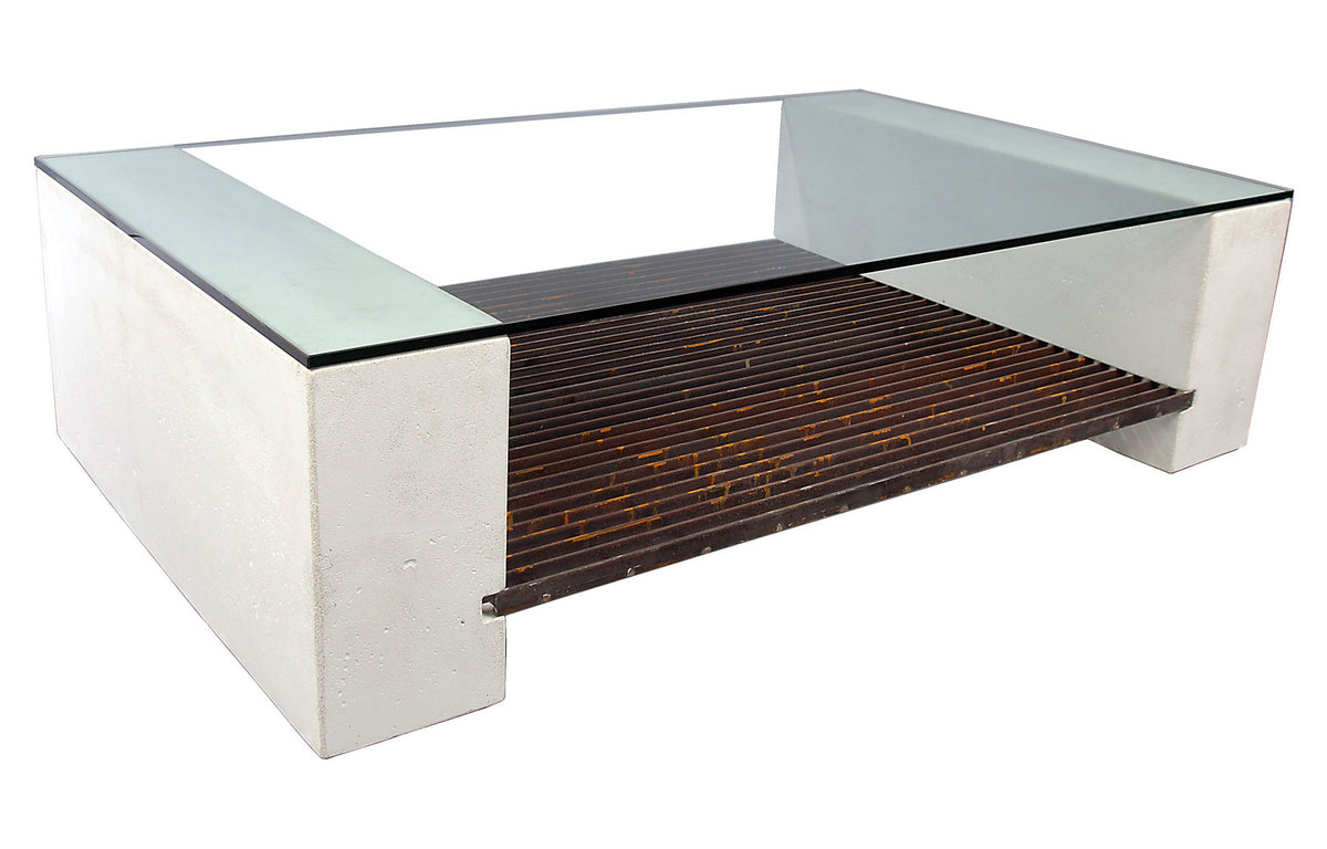 James De Wulf Steel Grating Coffee Table by De Wulf - White Concrete.