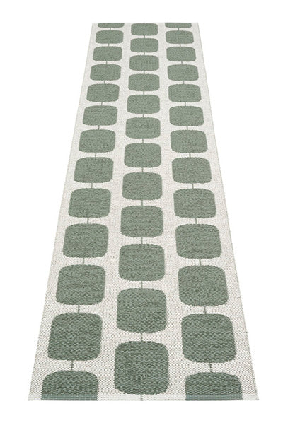 Sten Army & Fossil Grey Runner Rug by Pappelina, showing back view of sten army & fossil grey runner rug.