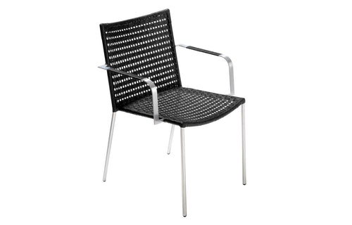 Straw Weave Stackable Dining Armchair by Cane-Line - Black Flat Weave, No Cushion.