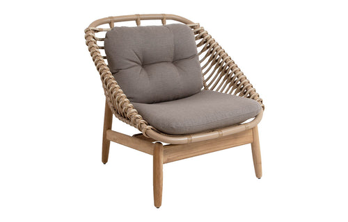 Strington Outdoor Teak Lounge Chair by Cane-Line - Natural Weave/Taupe AirTouch Cushion Set.