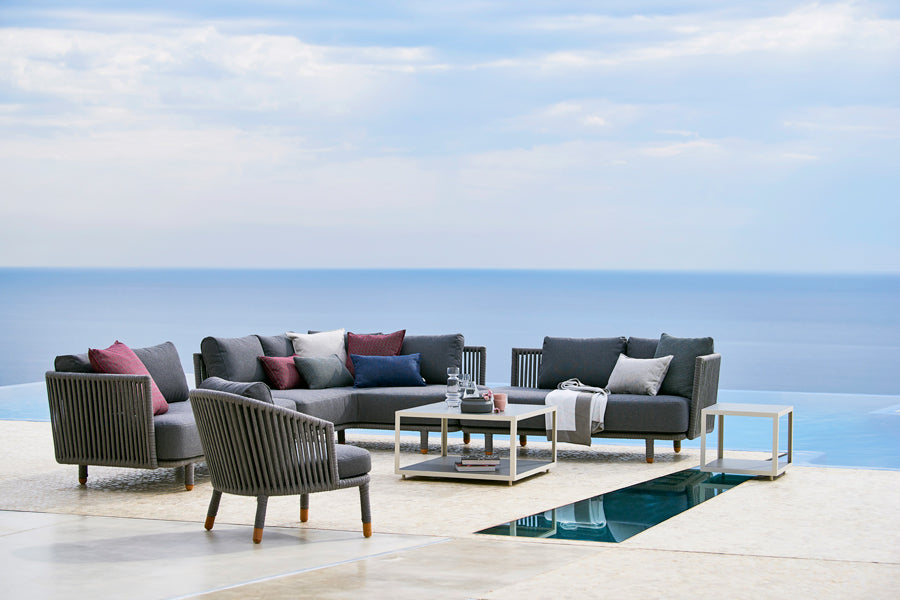 Stripe Scatter Cushion by Cane-Line, showing stripe scatter cushions in live shot.