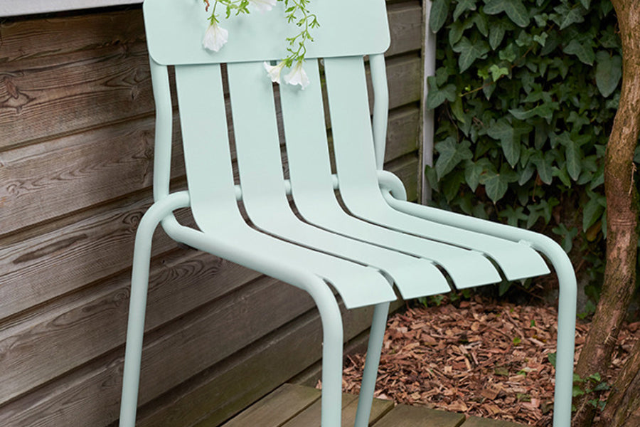 Stripe Side Chair by Fermob, showing of stripe side chair in live shot.
