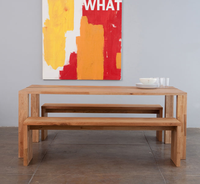 LAX Edge Dining Table by MASHstudios, showing front view of the bench.