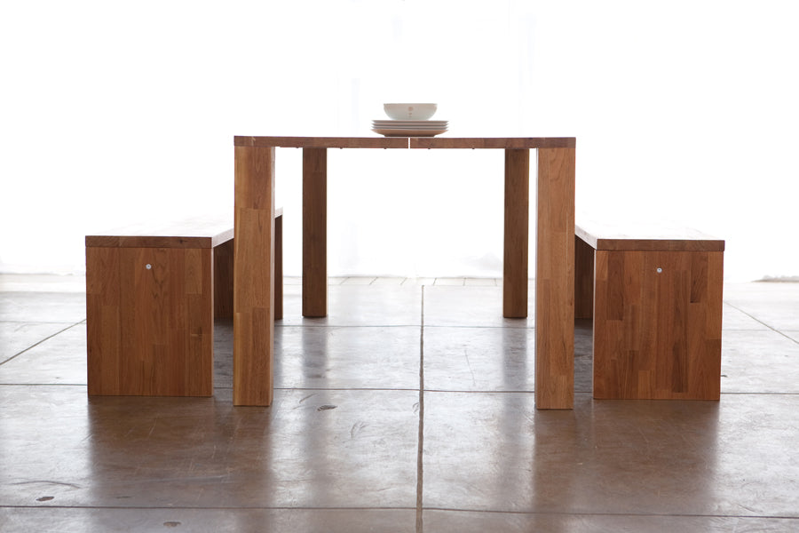 LAX Edge Dining Table by MASHstudios, showing side view of the dining set.