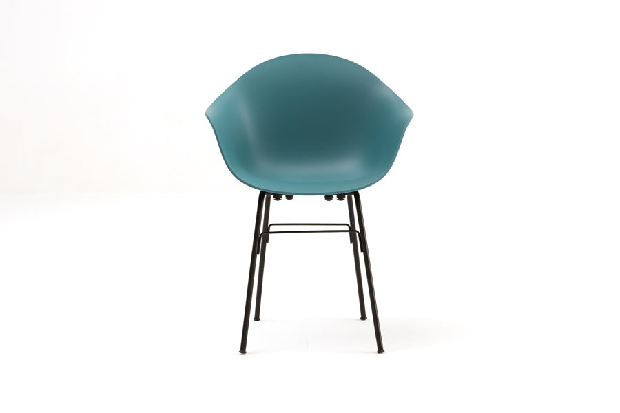 TA Arm Chair Er Black Base by Toou, showing front view of ta arm chair er black base in ocean blue seat/no seat pad.