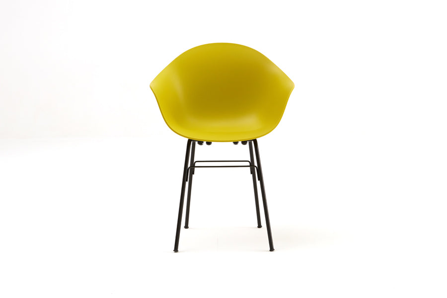TA Arm Chair Er Black Base by Toou, showing front view of ta arm chair er black base in mustard seat/no seat pad.