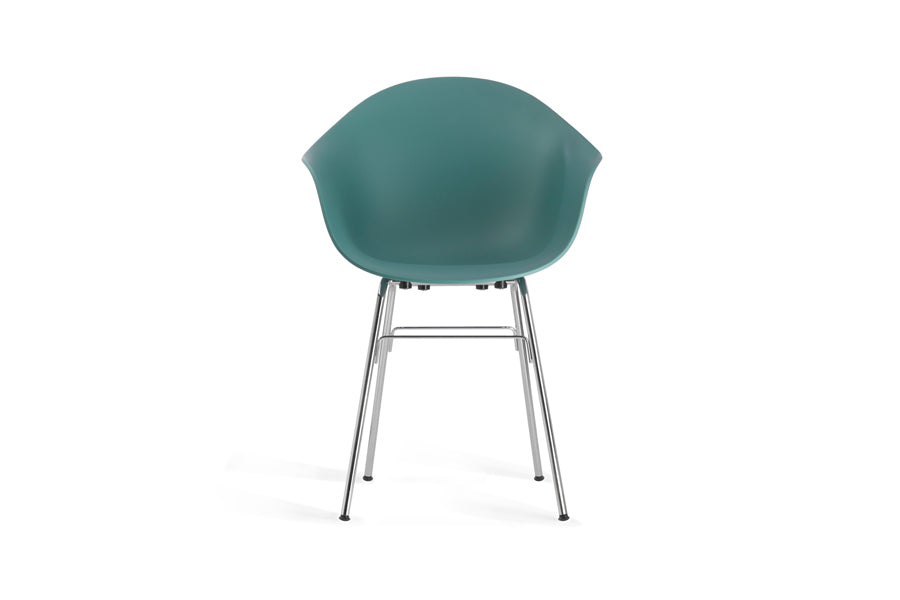 TA Arm Chair Er Chrome Base by Toou, showing front view of ta arm chair er chrome base in ocean blue seat/no seat pad.
