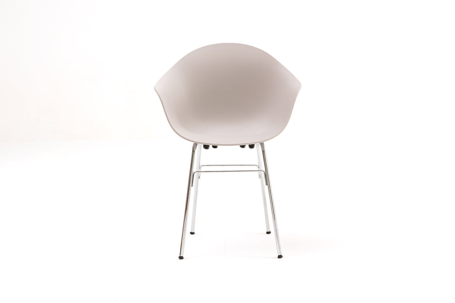 TA Arm Chair Er Chrome Base by Toou, showing front view of ta arm chair er chrome base in cool grey seat/no seat pad.