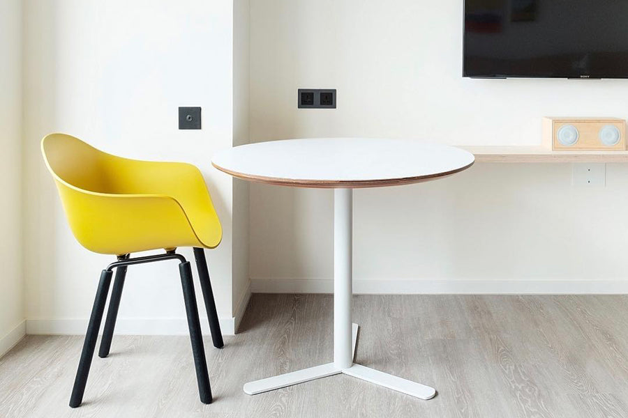 TA Arm Chair Yi Black Oak Base by Toou, showing ta arm chair yi black oak base in live shot.