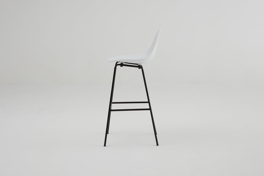TA Bar Stool Black Base by Toou, showing side view of ta bar stool black base in white seat/no seat pad.