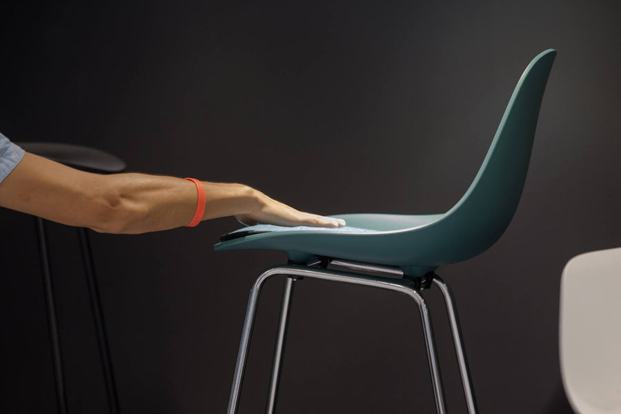 TA Bar Stool Black Base by Toou, showing closeup view of ta bar stools in live shot.