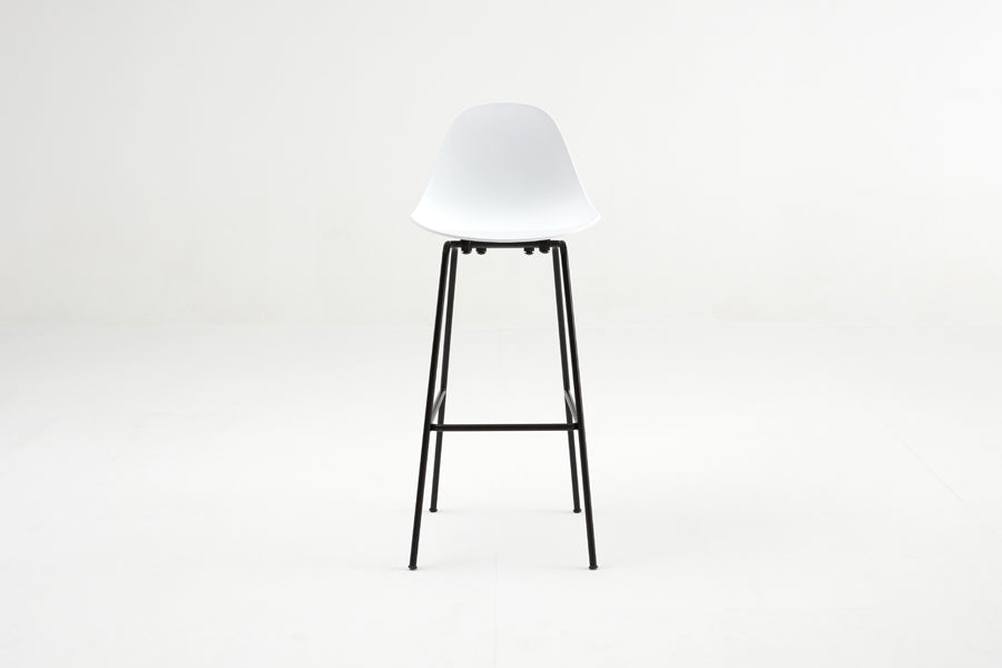 TA Bar Stool Black Base by Toou, showing front view of ta bar stool black base in white seat/no seat pad.