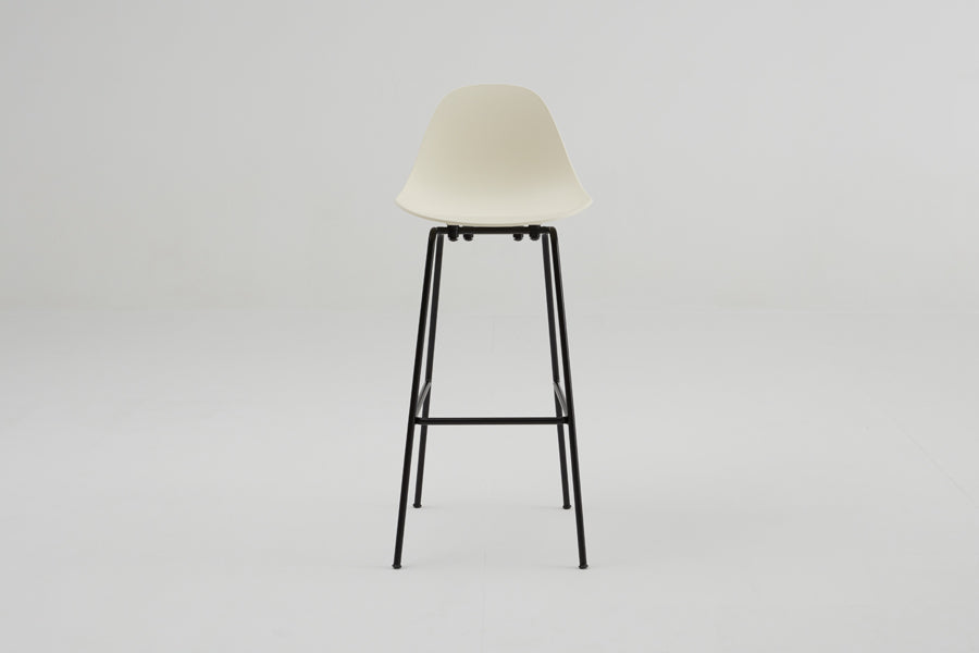 TA Bar Stool Black Base by Toou, showing front view of ta bar stool black base in cream seat/no seat pad.