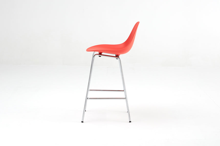 TA Counter Stool Chrome Base by Toou, showing side view of ta counter stool chrome base in red seat/no seat pad.