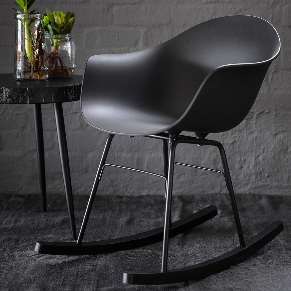 TA Rocking Chair Black Metal & Wood Base by Toou, showing ta rocking chair black metal & wood base in live shot.