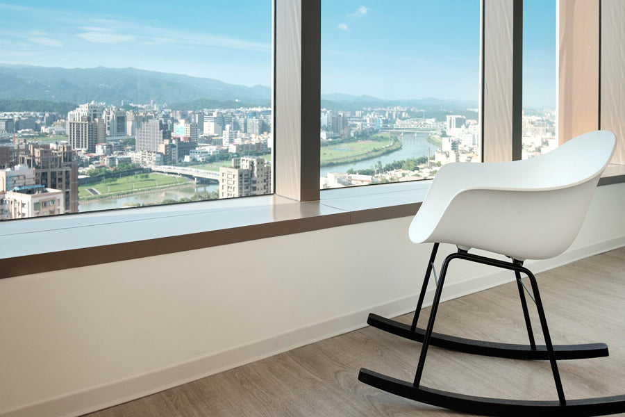 TA Rocking Chair Black Metal & Wood Base by Toou, showing ta rocking chair black metal & wood base in live shot.