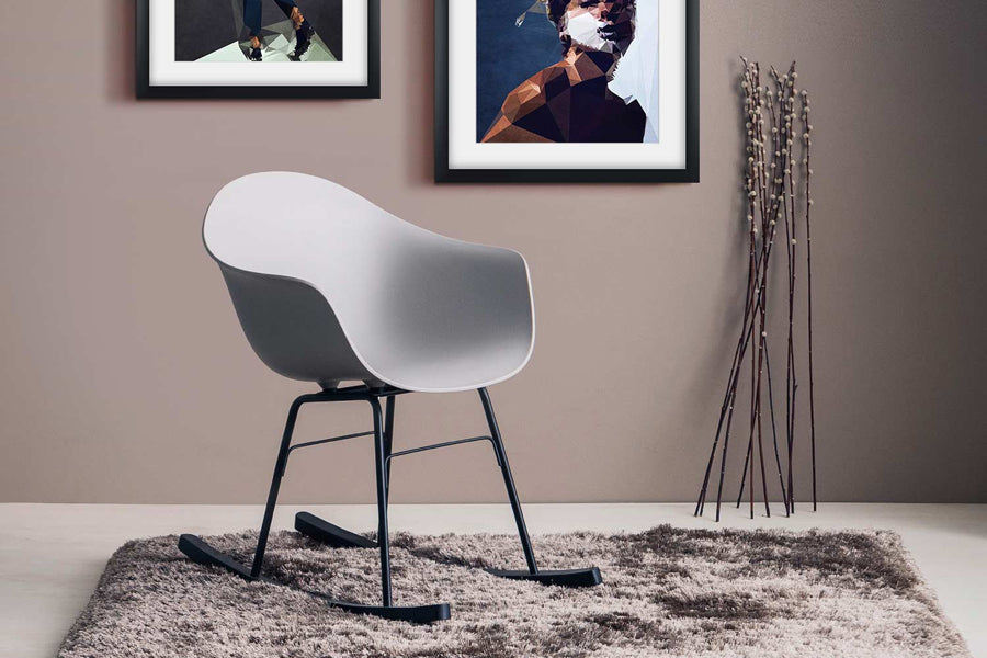 TA Rocking Chair Black Metal & Wood Base by Toou, showing ta rocking chair black metal & wood base in live shot.