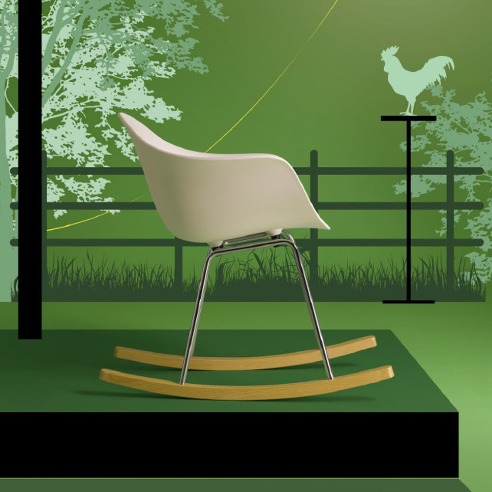TA Rocking Chair Chrome & Natural Base by Toou, showing ta rocking chair chrome & natural base in live shot.
