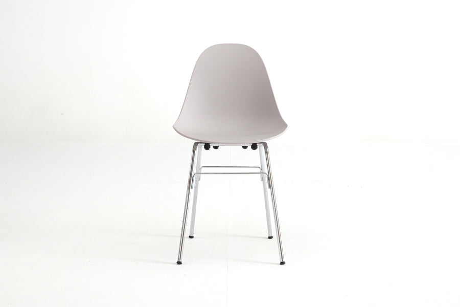 TA Side Chair Er Black Base by Toou, showing front view of ta side chair er chrome base in cool grey seat/no seat pad.