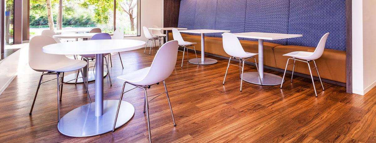 TA Side Chair Er Black Base by Toou, showing ta side chairs er chrome base in live shot.
