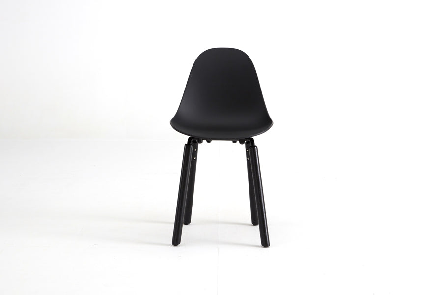 TA Side Chair Yi Black Oak Base by Toou, showing front view of ta side chair yi black oak base in black seat/no seat pad.