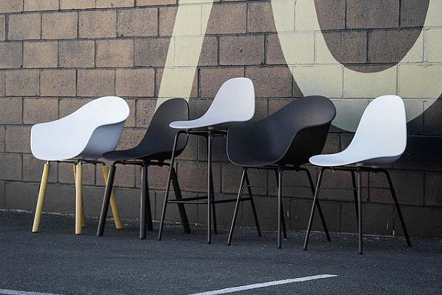 TA Side Chair Yi Black Oak Base by Toou, showing ta side chair yi black oak base in live shot.