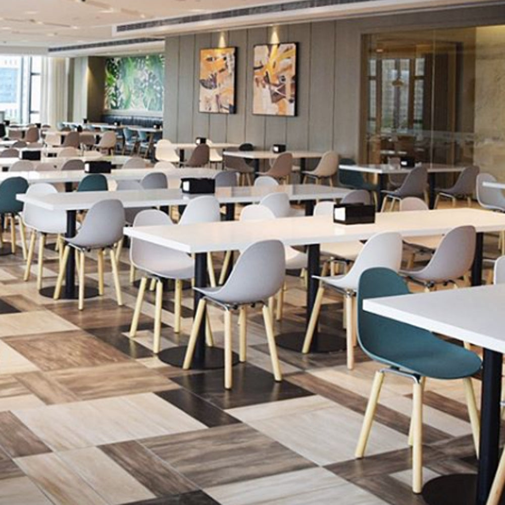 TA Side Chair Yi Natural Oak Base by Toou, showing ta side chairs yi natural oak base in live shot.