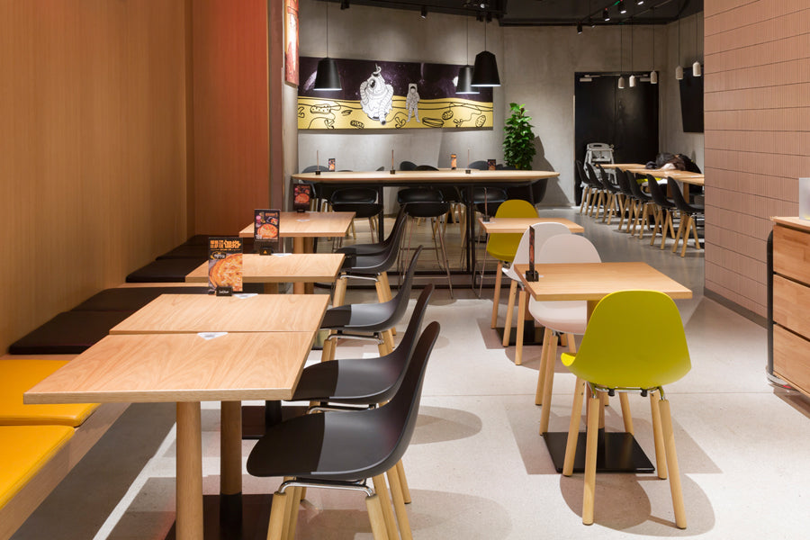 TA Side Chair Yi Natural Oak Base by Toou, showing ta side chairs yi natural oak base in live shot.