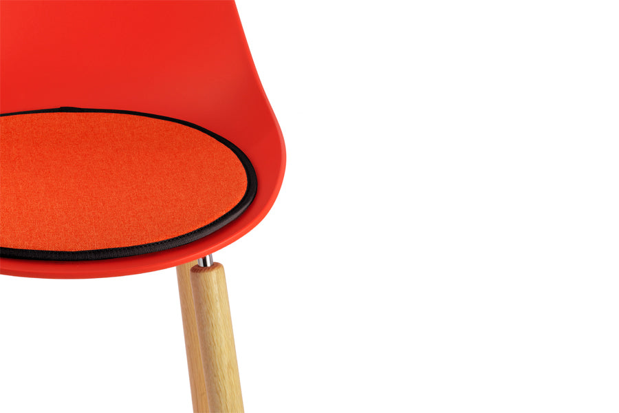 TA Side Chair Yi Natural Oak Base by Toou, showing closeup view of ta side chair yi natural oak base in red seat/red seat pad.