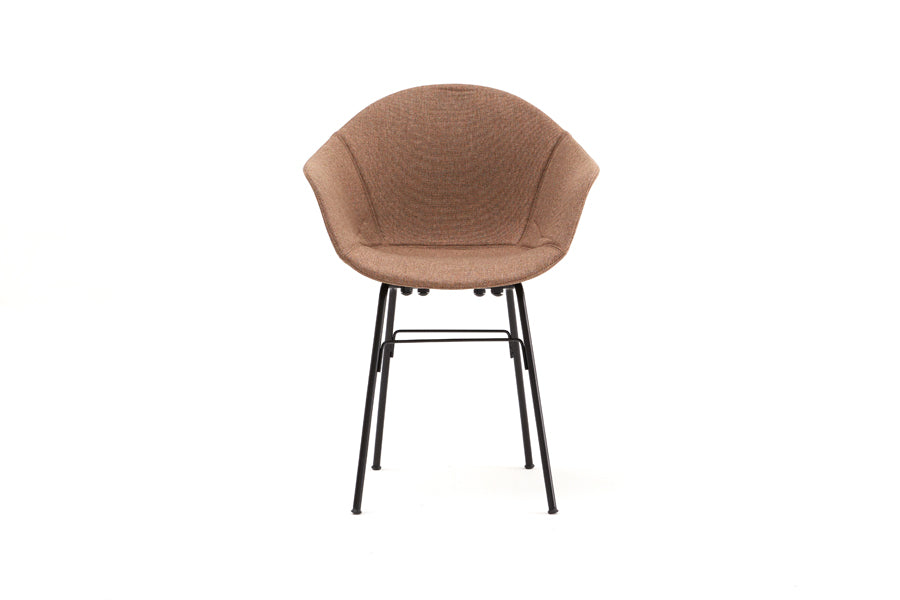 TA Upholstered Armchair by Toou, showing front view of ta upholstered armchair er in black base/brown shell seat.