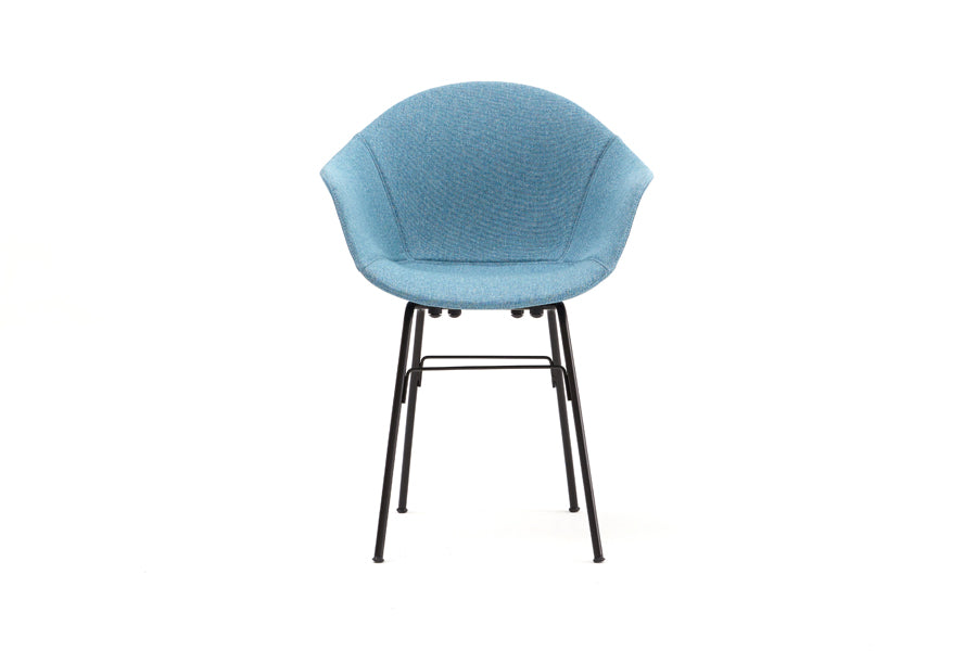 TA Upholstered Armchair by Toou, showing front view of ta upholstered armchair er in black base/ocean blue shell seat.