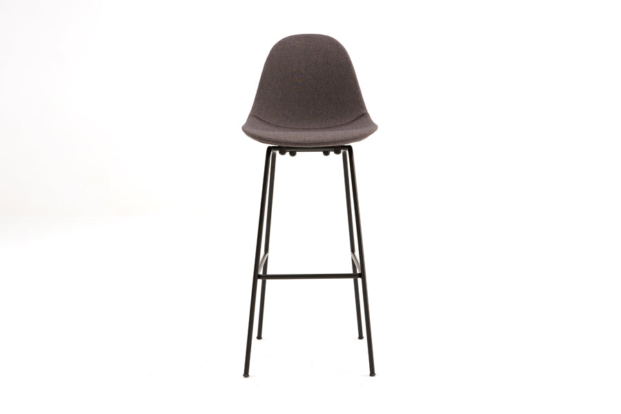 TA XL Upholstered Stool by Toou, showing front view of ta xl upholstered stool in dark grey seat+black base.
